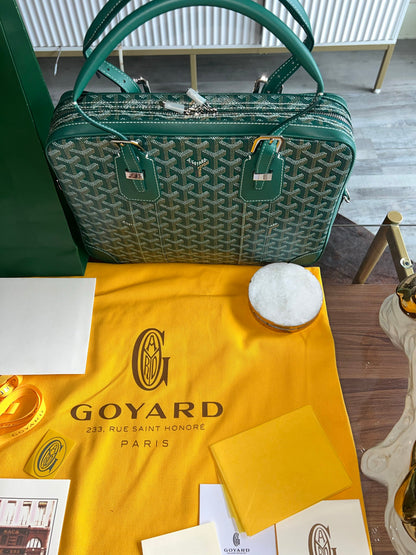 Goyard Goyardine Green Ambassade MM Business Travel Briefcase