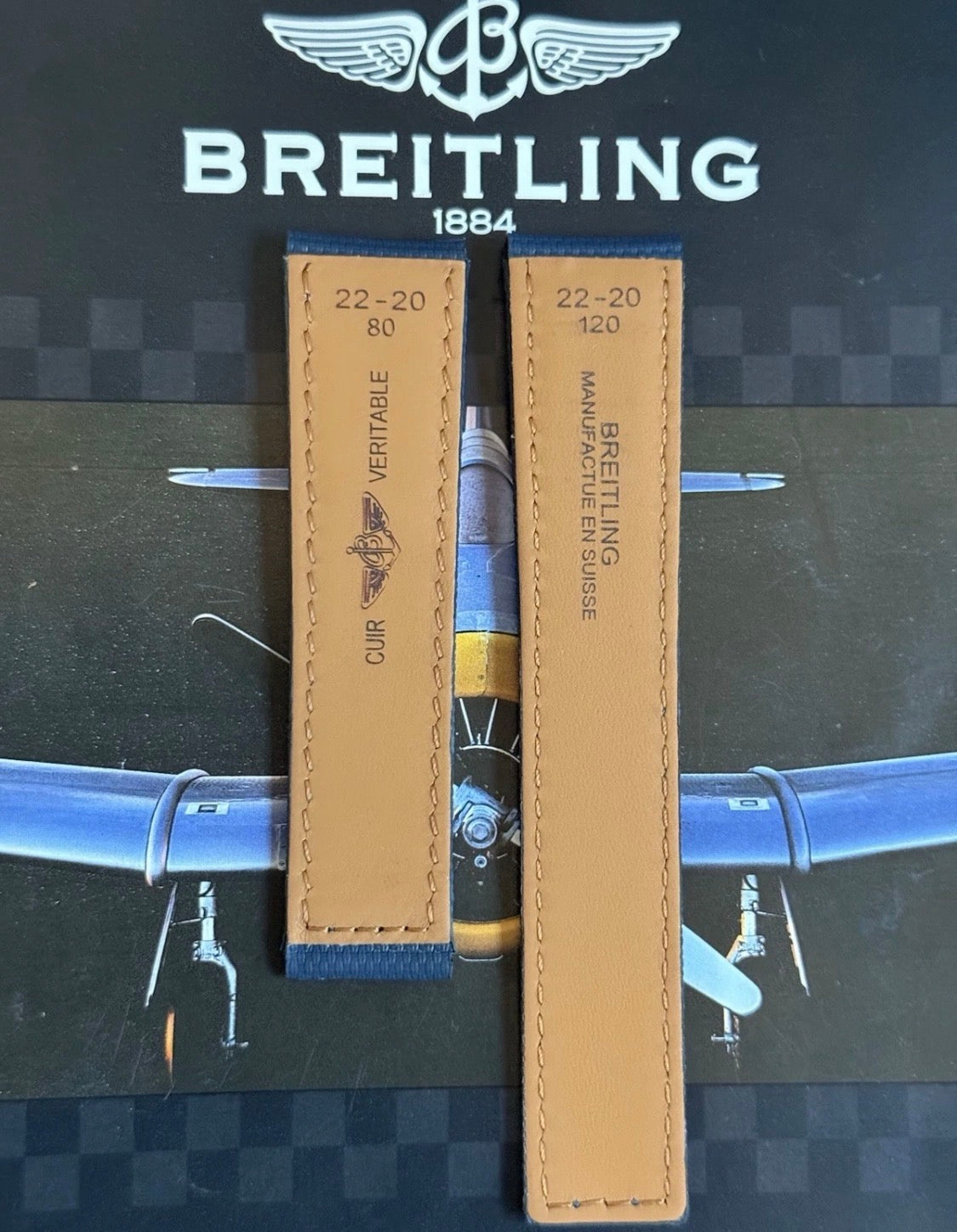 New Breitling Navy Canvas Deployant Strap 22-20MM strap Width 120/80MM Length
