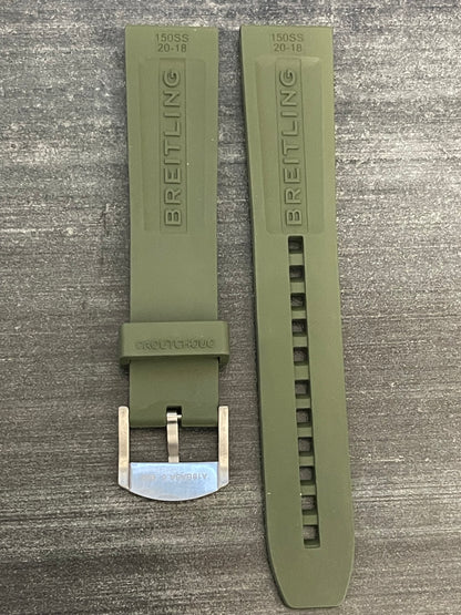 BREITLING OEM 20MM Diver Pro Green Rubber Strap  w/ 18MM OEM Tang Buckle (20-18MM)