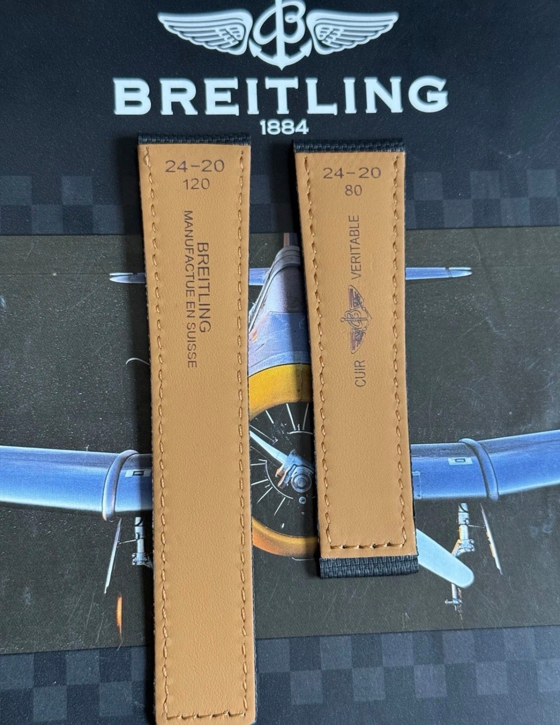 New Breitling Black Canvas Deployant Strap 24-20MM strap Width 120/80MM Length