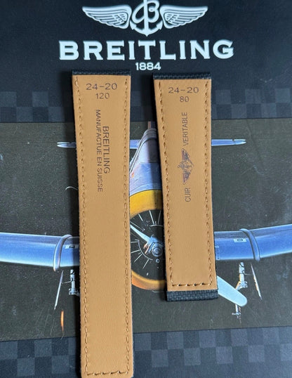 New Breitling Black Canvas Deployant Strap 24-20MM strap Width 120/80MM Length