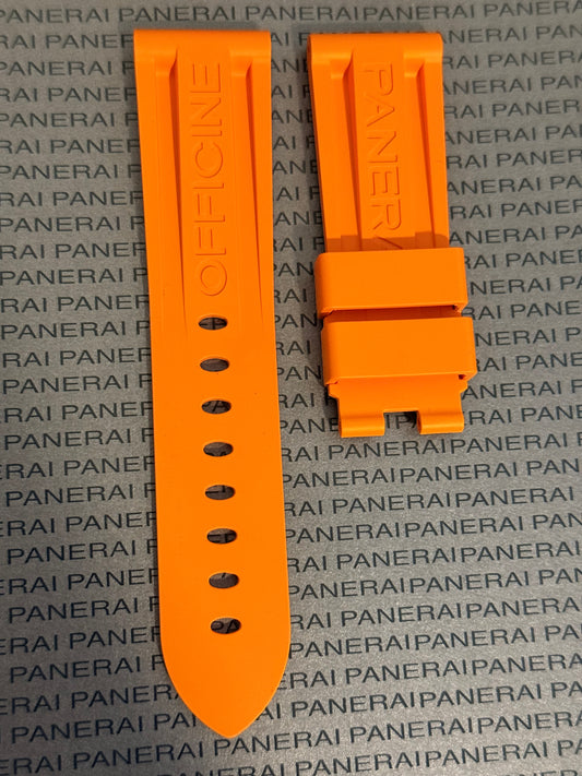 Panerai 24MM Orange Rubber Caoutchouc Logo Deployant Strap XL Length (24/22MM) (Copy)