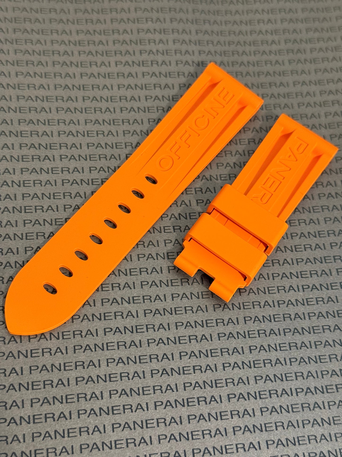 Panerai 24MM Orange Rubber Caoutchouc Logo Deployant Strap XL Length (24/22MM) (Copy)
