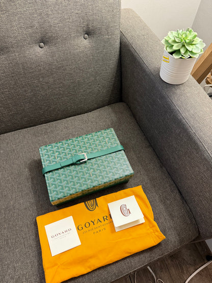 New GOYARD 8 Watch Travel Home Decor Case In Green Coated Canvas Calfskin