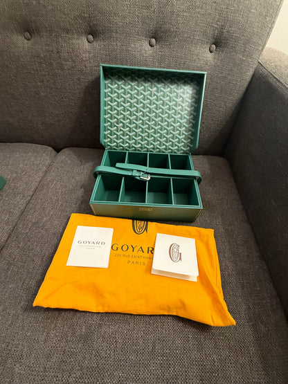 New GOYARD 8 Watch Travel Home Decor Case In Green Coated Canvas Calfskin