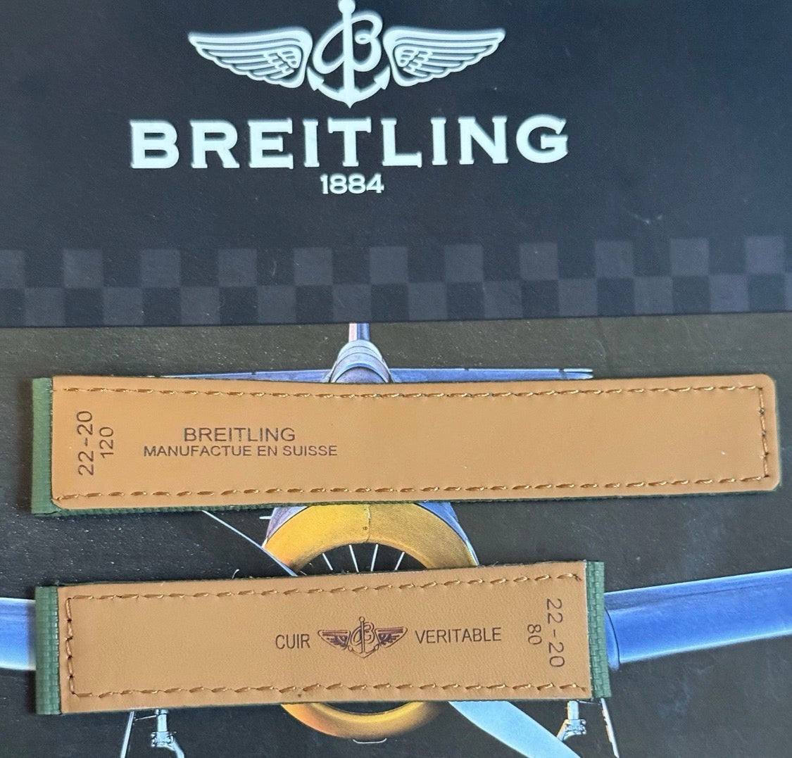 New Breitling Green Canvas Deployant Strap 22-20MM strap Width 120/80MM Length