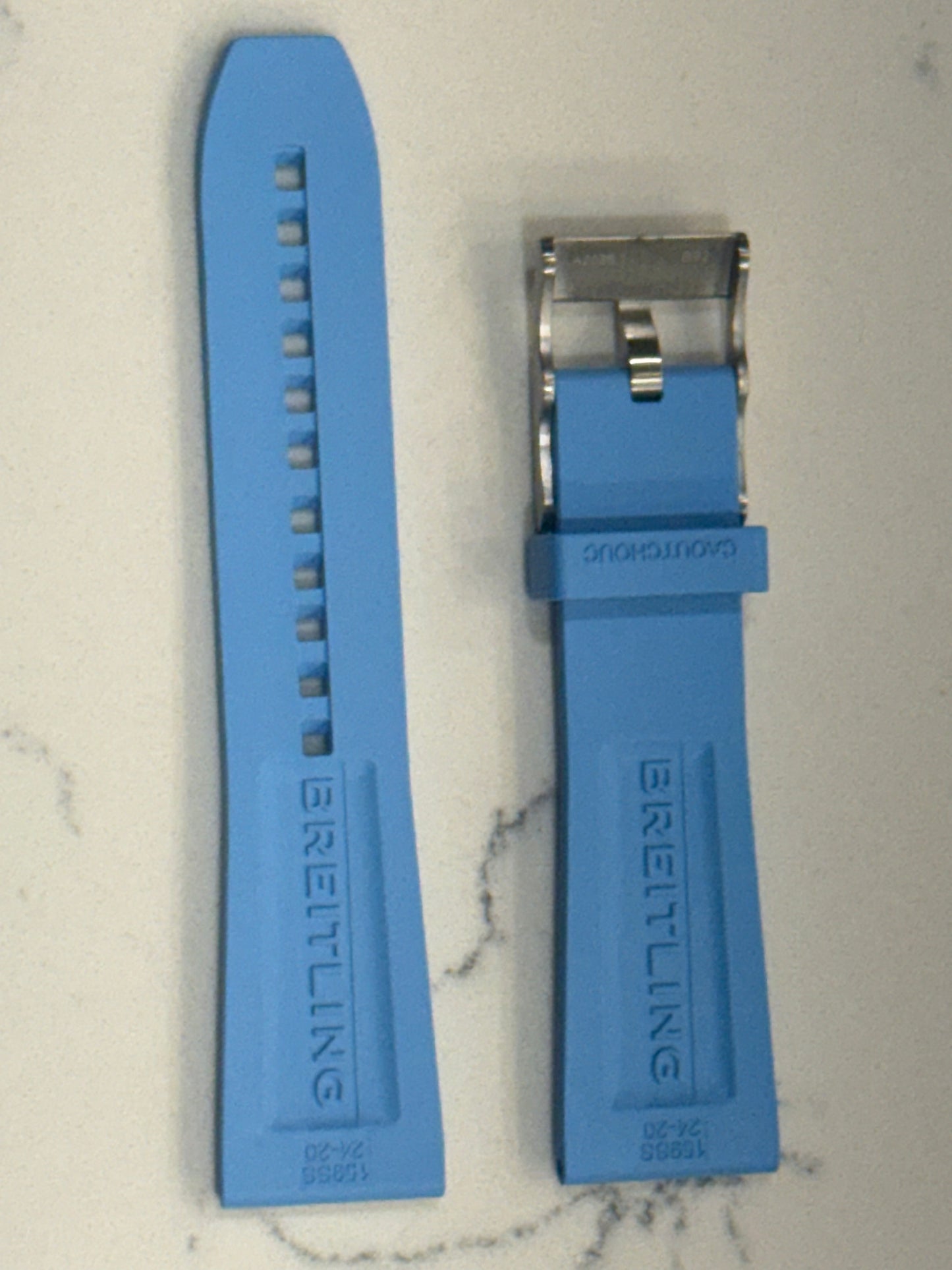 Breitling OEM 24MM Diver Pro Light Blue Rubber Strap w/ OEM Tang Buckle (24/20MM)