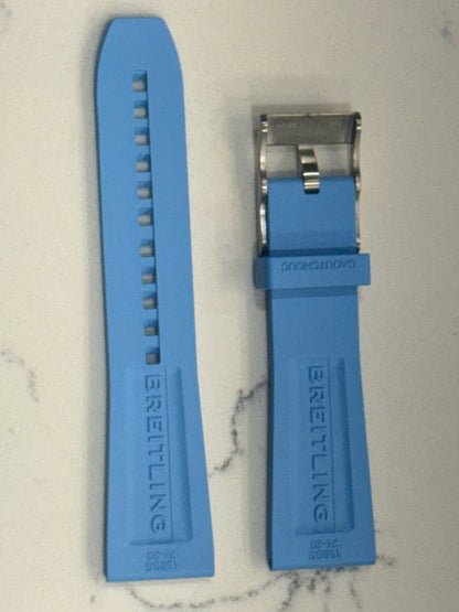 Breitling OEM 24MM Diver Pro Light Blue Rubber Strap w/ OEM Tang Buckle (24/20MM)