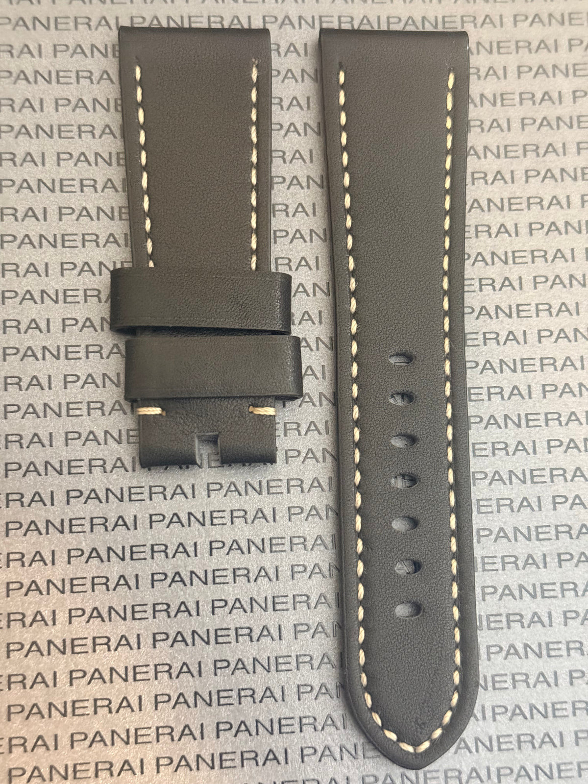 Panerai 26MM Black Leather Strap w Beige Stitching for Tang Buckle (26/22MM)