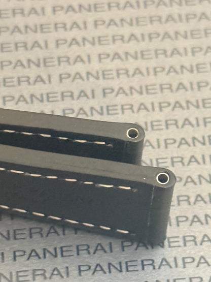 Panerai 26MM Black Leather Strap w Beige Stitching for Tang Buckle (26/22MM)