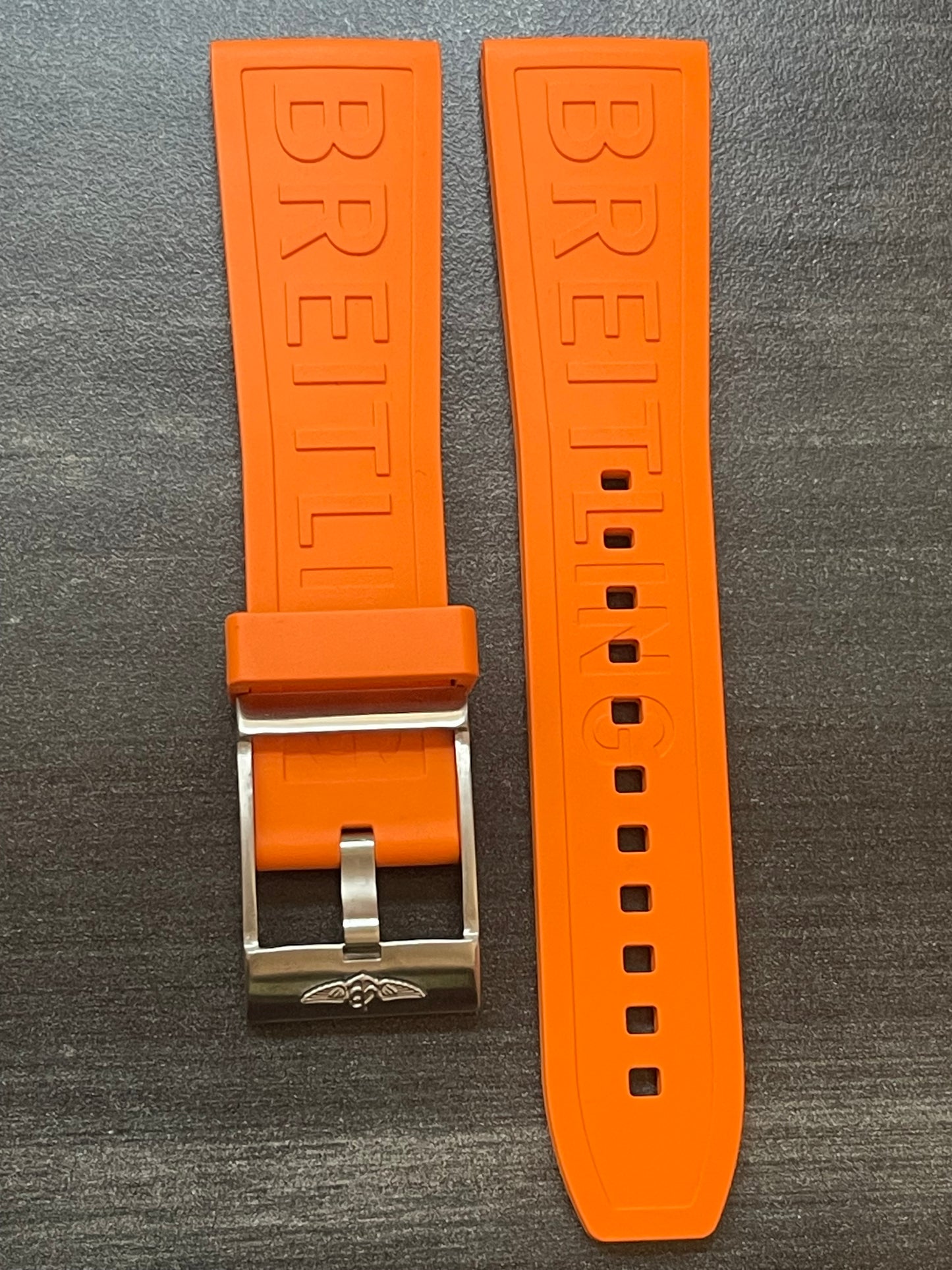 Breitling OEM 24MM Diver Pro Orange Rubber Strap w/ OEM Tang Buckle