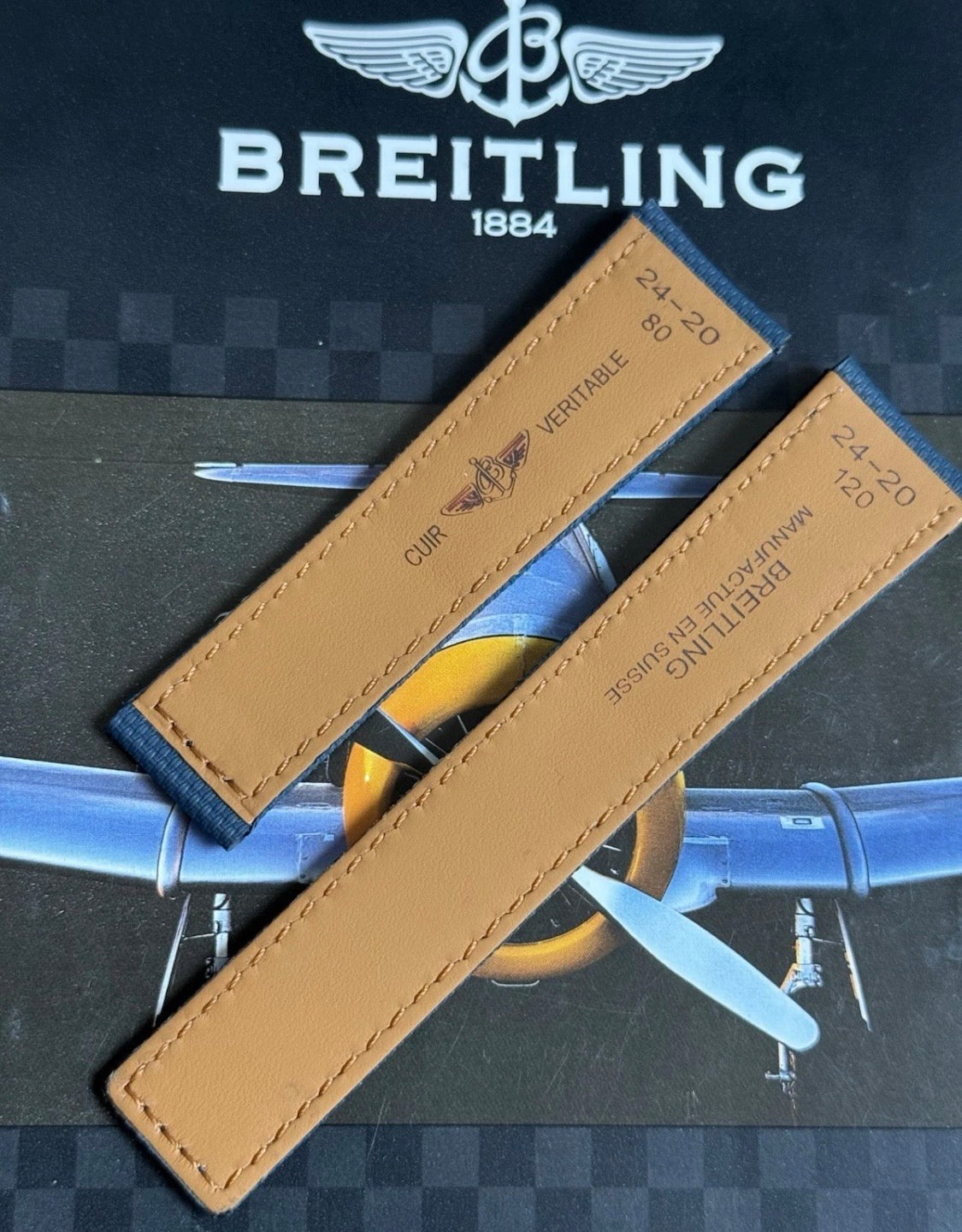 New Breitling Navy Blue Canvas Deployant Strap 24-20MM strap Width 120/80MM Length