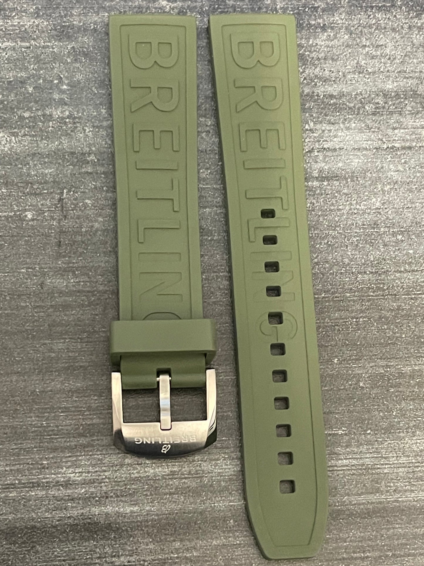 BREITLING OEM 20MM Diver Pro Green Rubber Strap  w/ 18MM OEM Tang Buckle (20-18MM)