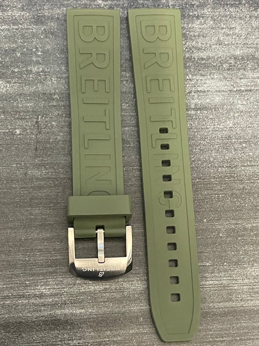 BREITLING OEM 20MM Diver Pro Green Rubber Strap  w/ 18MM OEM Tang Buckle (20-18MM)