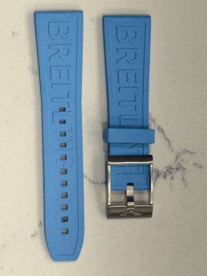 Breitling OEM 24MM Diver Pro Light Blue Rubber Strap w/ OEM Tang Buckle (24/20MM)