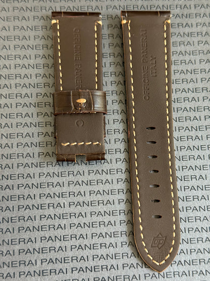 Panerai XL Dark Brown (Mocha) Alligator OEM Strap w Beige Stitching for Deployant Buckle (24/22MM)