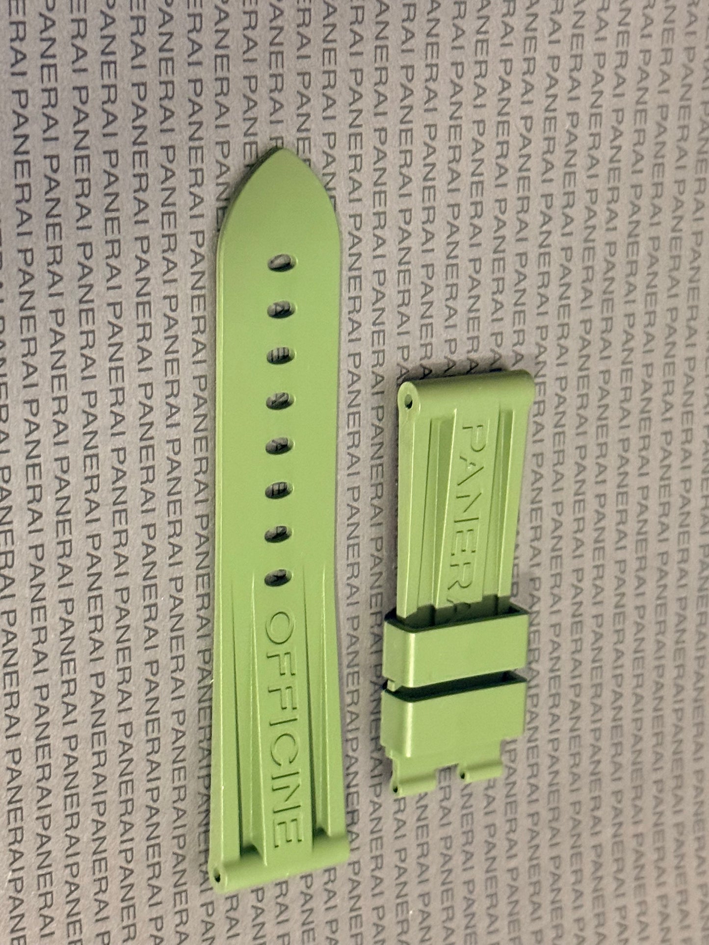Panerai 24MM Green Rubber Caoutchouc Logo Deployant Strap XL Length (24/22MM)