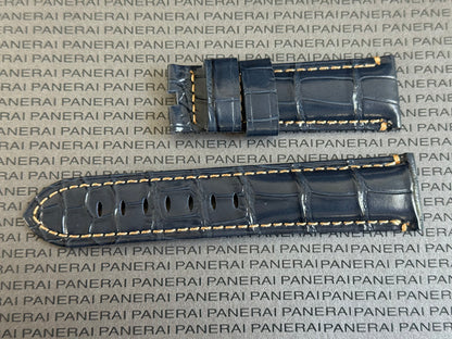 Panerai XL Blue Alligator OEM Strap w Beige Stitching for Deployant Buckle (24/22MM)