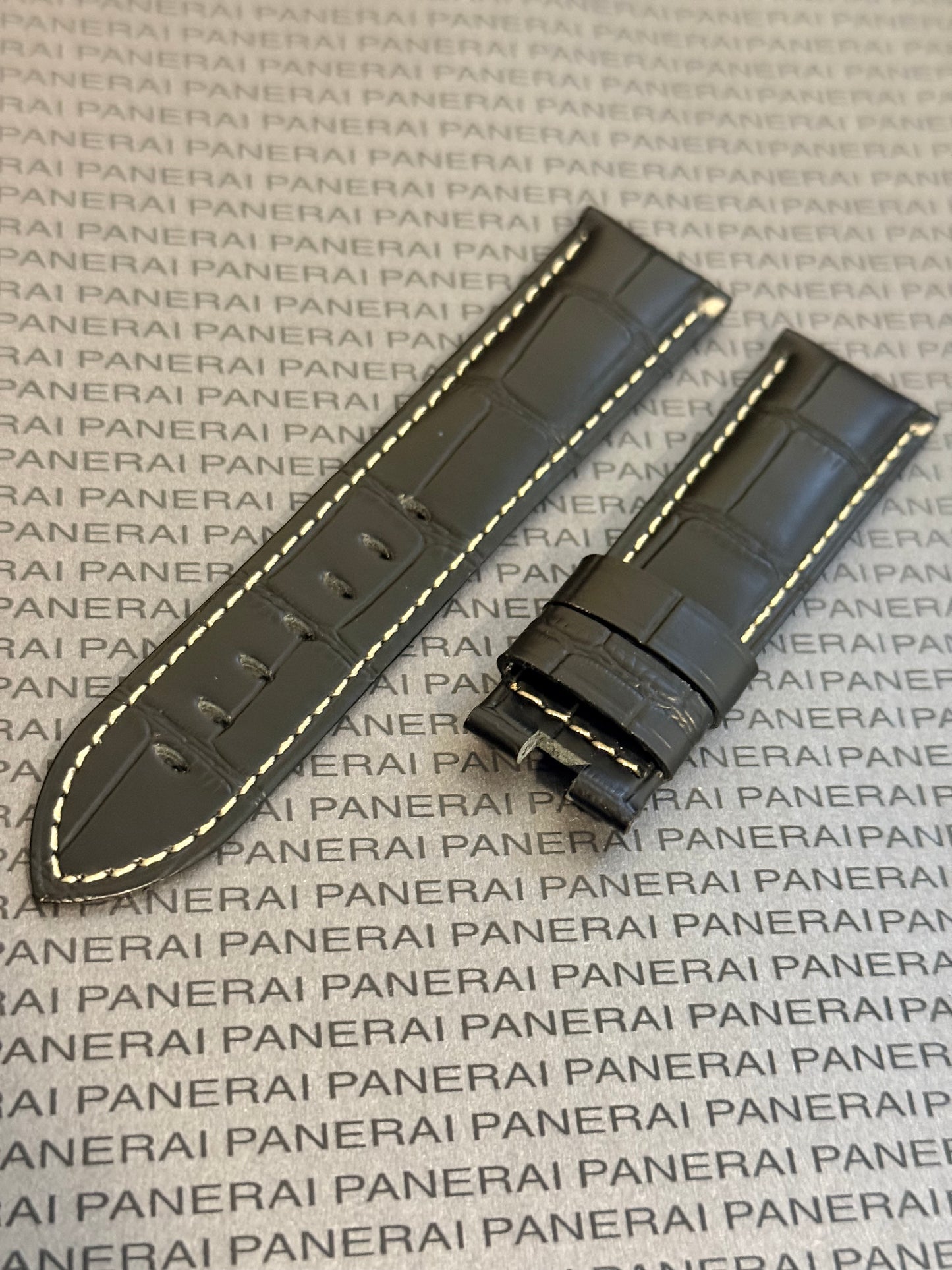 Panerai 22MM Black Alligator OEM Deployant Strap w Beige Stitch (22/20MM)