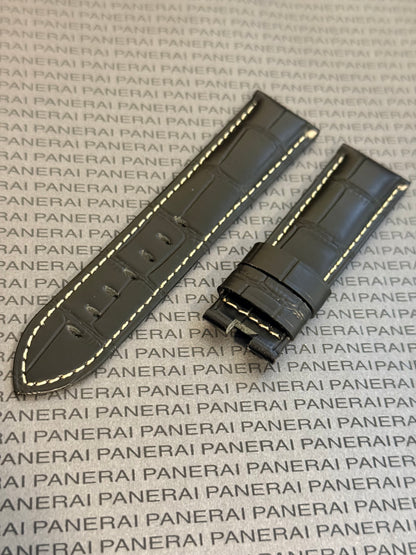 Panerai 22MM Black Alligator OEM Deployant Strap w Beige Stitch (22/20MM)