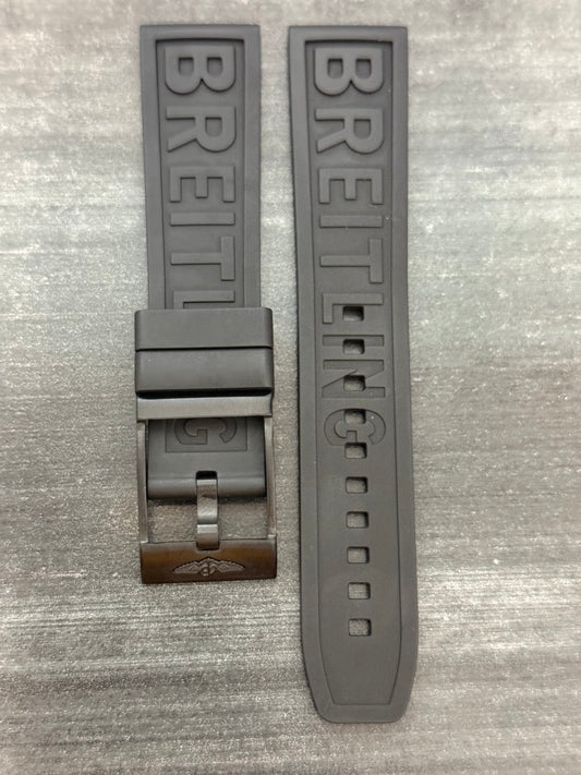 BREITLING OEM 22MM Diver Pro Rubber Strap Black Rubber Band w/ PVD Black OEM Tang Buckle