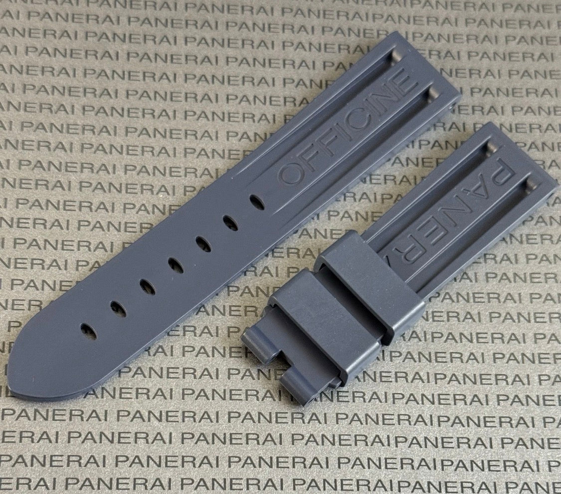 Panerai 22MM Navy Blue Rubber Caoutchouc Logo Tang Strap (22/20MM)