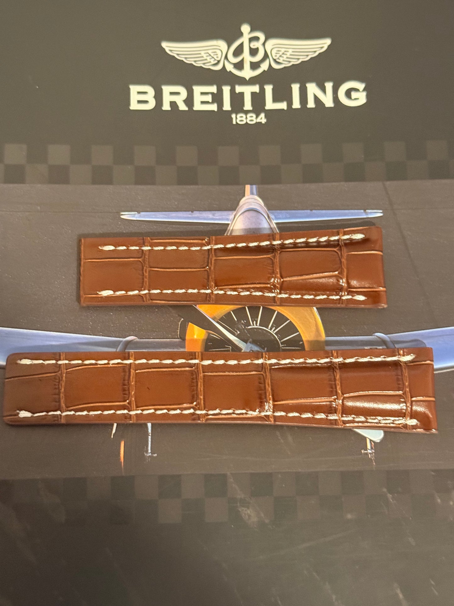 Breitling OEM 24MM Brown Alligator Deployment Strap 24-20MM