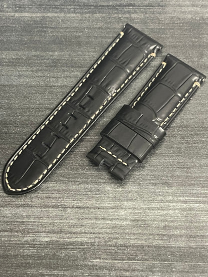 Panerai Black Alligator w White Stitch OEM Strap 24mm Lug for Deployant Buckle (24/22MM)