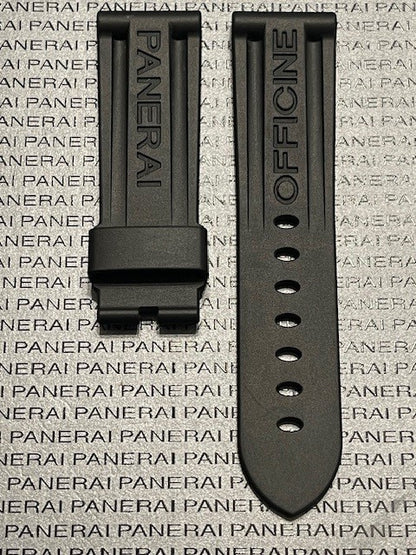 Panerai 24MM Black Rubber Caoutchouc Logo Tang Strap (24/22MM)