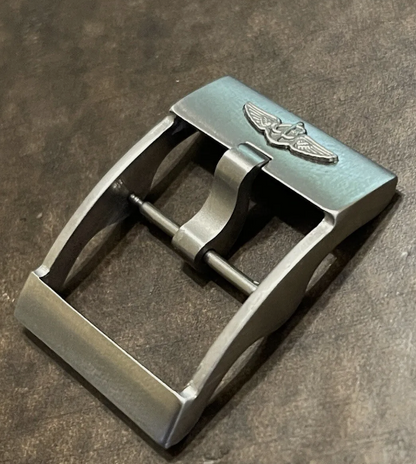 Breitling steel tang pin buckle with polished finish for luxury watch strap