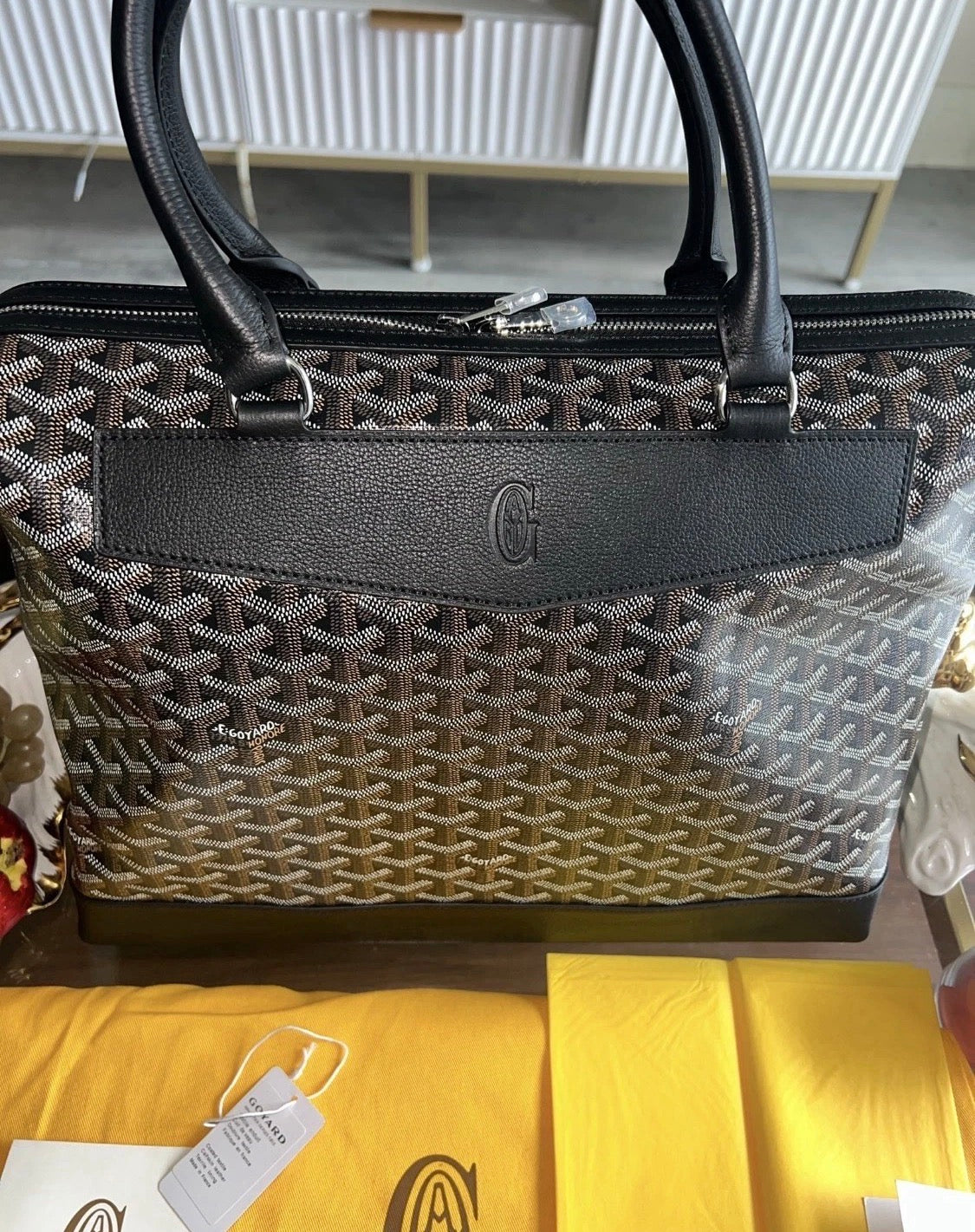 Goyard Goyardine Black Cisalpin Document Case Briefcase Travel Bag