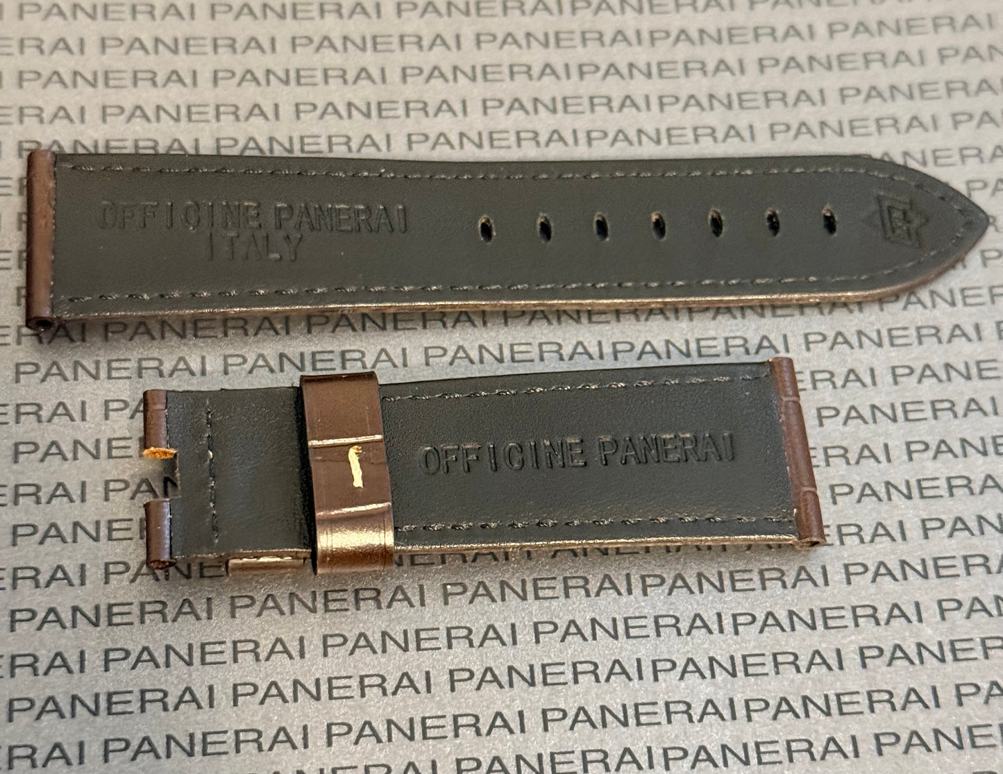 Panerai 22MM Brown Alligator OEM Deployant Strap w Beige Stitch (22/20MM)