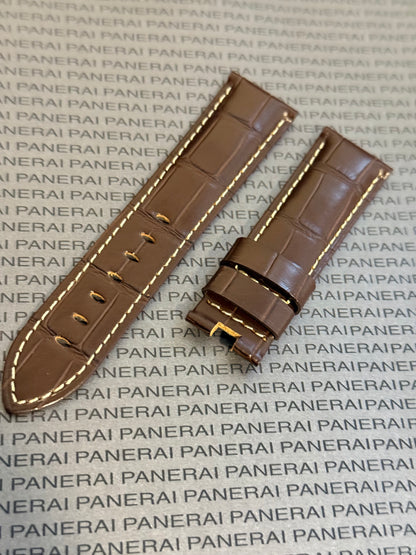 Panerai 22MM Brown Alligator OEM Deployant Strap w Beige Stitch (22/20MM)