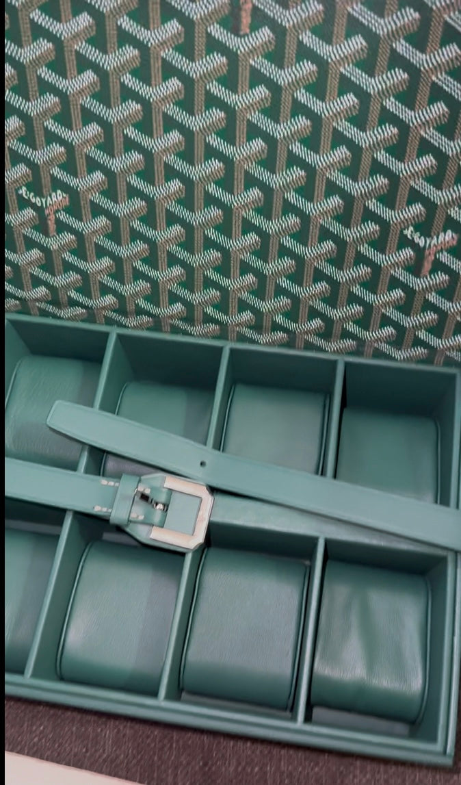 New GOYARD 8 Watch Travel Home Decor Case In Green Coated Canvas Calfskin