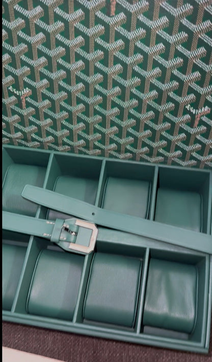 New GOYARD 8 Watch Travel Home Decor Case In Green Coated Canvas Calfskin
