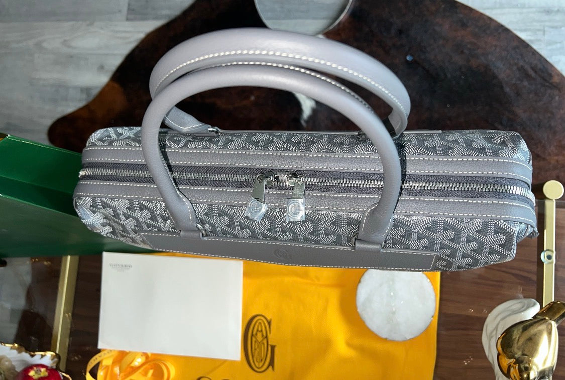 Goyard Goyardine Gray Cisalpin Document Case Briefcase Travel Bag