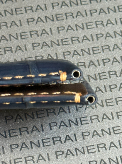 Panerai XL Blue Alligator OEM Strap w Beige Stitching for Deployant Buckle (24/22MM)