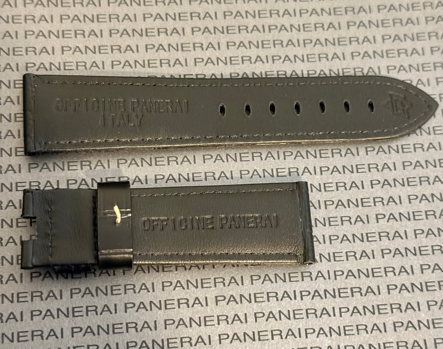 Panerai 22MM Black Alligator OEM Deployant Strap w Beige Stitch (22/20MM)