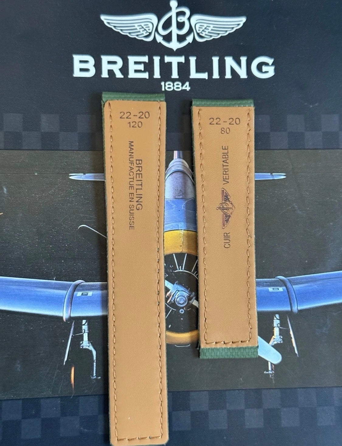 New Breitling Green Canvas Deployant Strap 22-20MM strap Width 120/80MM Length