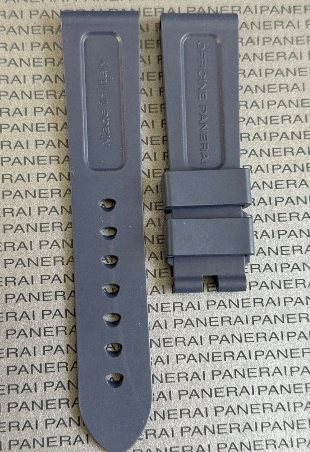 Panerai 22MM Navy Blue Rubber Caoutchouc Logo Tang Strap (22/20MM)