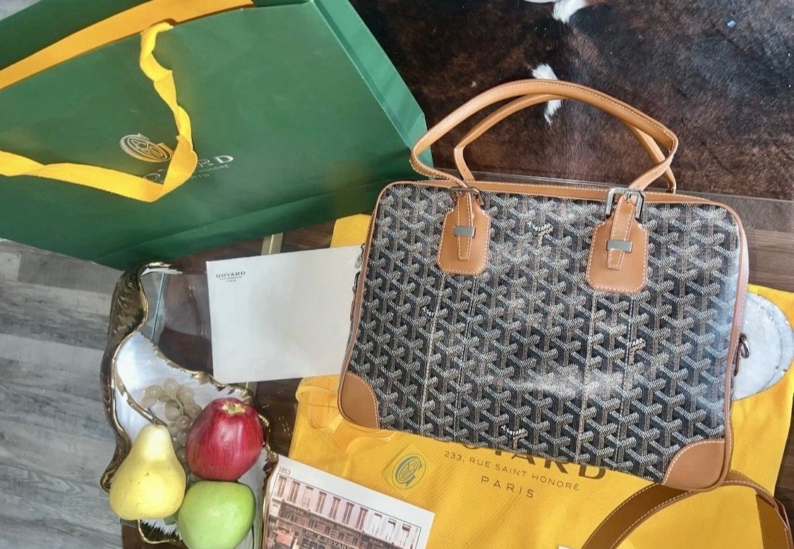 Goyard Goyardine Black and Brown Cisalpin Document Case Briefcase Travel Bag