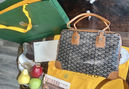 Goyard Goyardine Black and Brown Cisalpin Document Case Briefcase Travel Bag