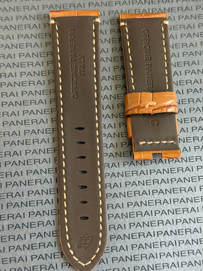 Panerai XL Medium Brown (Cognac) Alligator OEM Strap w Brown Stitching for Deployant Buckle (24/22MM)