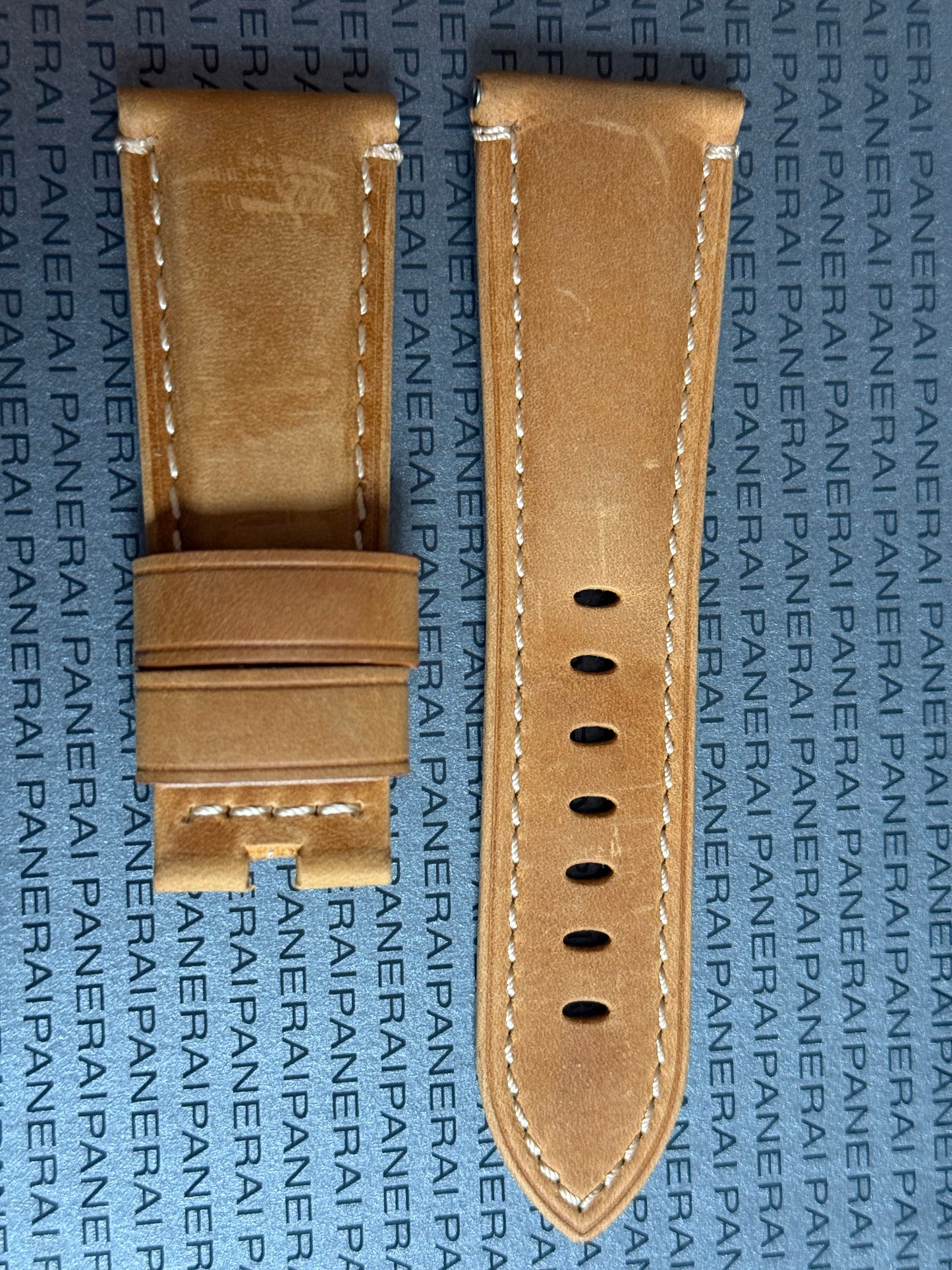 Panerai Brown Suede OEM Strap w Beige Stitching for Deployant Buckle (26/22MM)