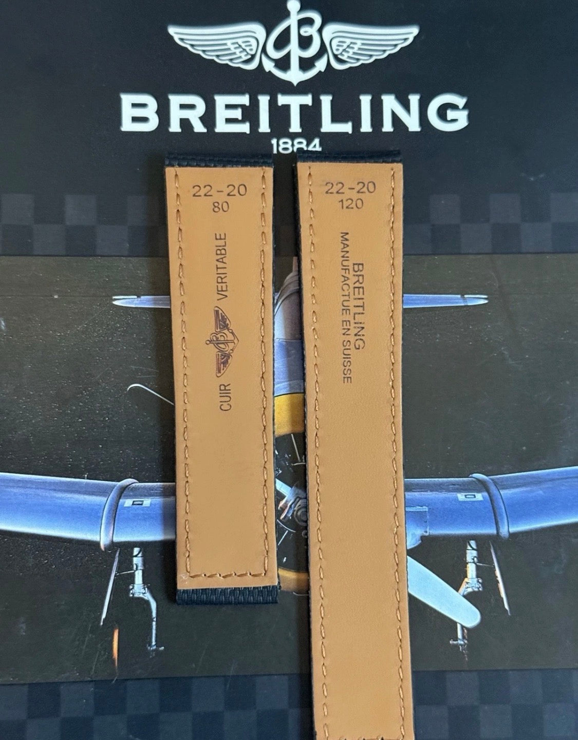 New Breitling Black Canvas Deployant Strap 22-20MM strap Width 120/80MM Length