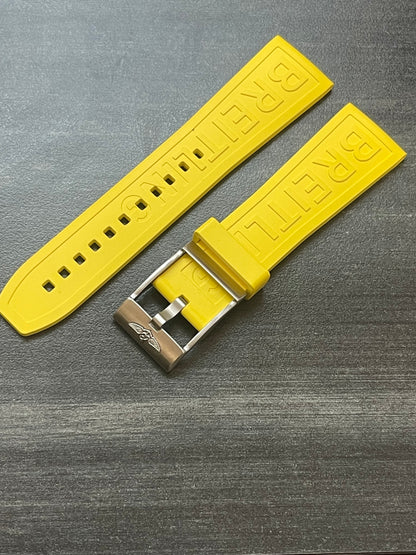 Breitling OEM 24MM Diver Pro Yellow Rubber Strap w/ OEM Tang Buckle