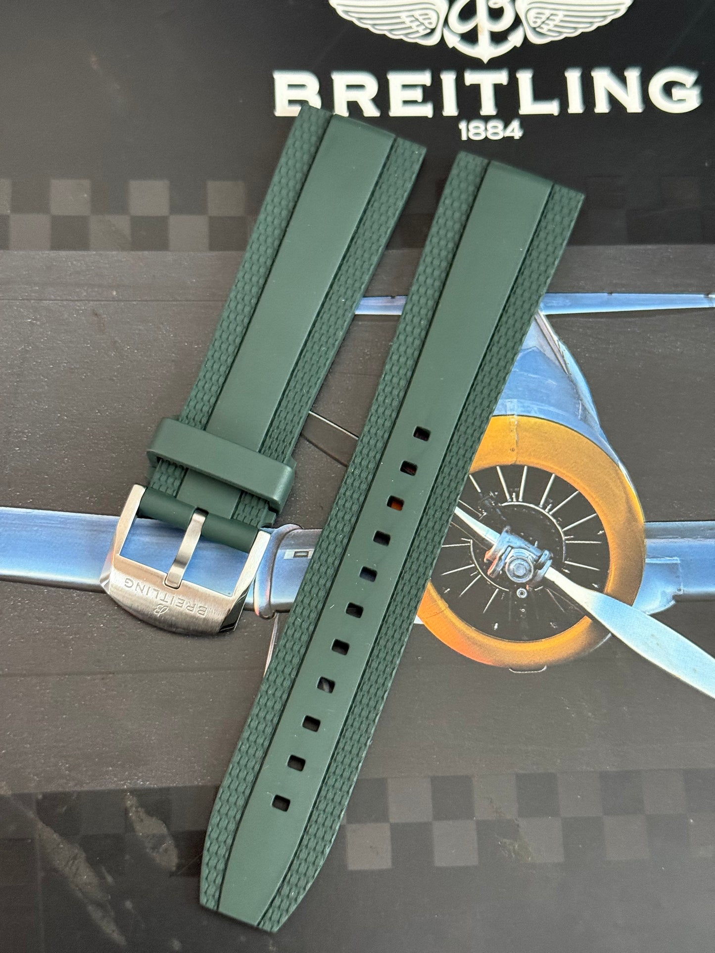 Breitling OEM 22MM Diver Pro Green Rubber Strap w/ OEM Tang Buckle