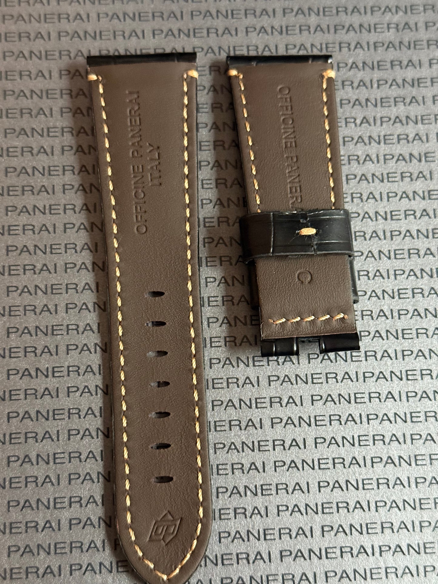 Panerai Black Alligator OEM Strap w Beige Stitching for Deployant Buckle (26/22MM)