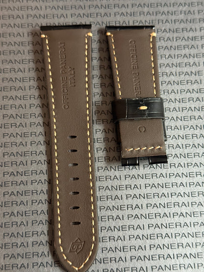 Panerai Black Alligator OEM Strap w Beige Stitching for Deployant Buckle (26/22MM)