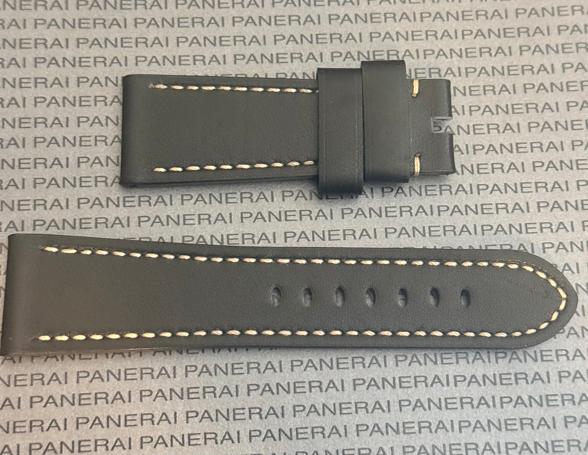 Panerai 26MM Black Leather Strap w Beige Stitching for Tang Buckle (26/22MM)